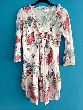 NWT One Season Australia Pink Paisley-Print Tunic Cotton Top